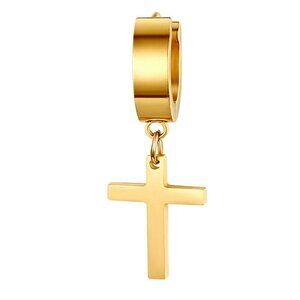 Kpop Korean Idol Group Punk Stud Boys Christian Cross Titanium Earrings Gold-F